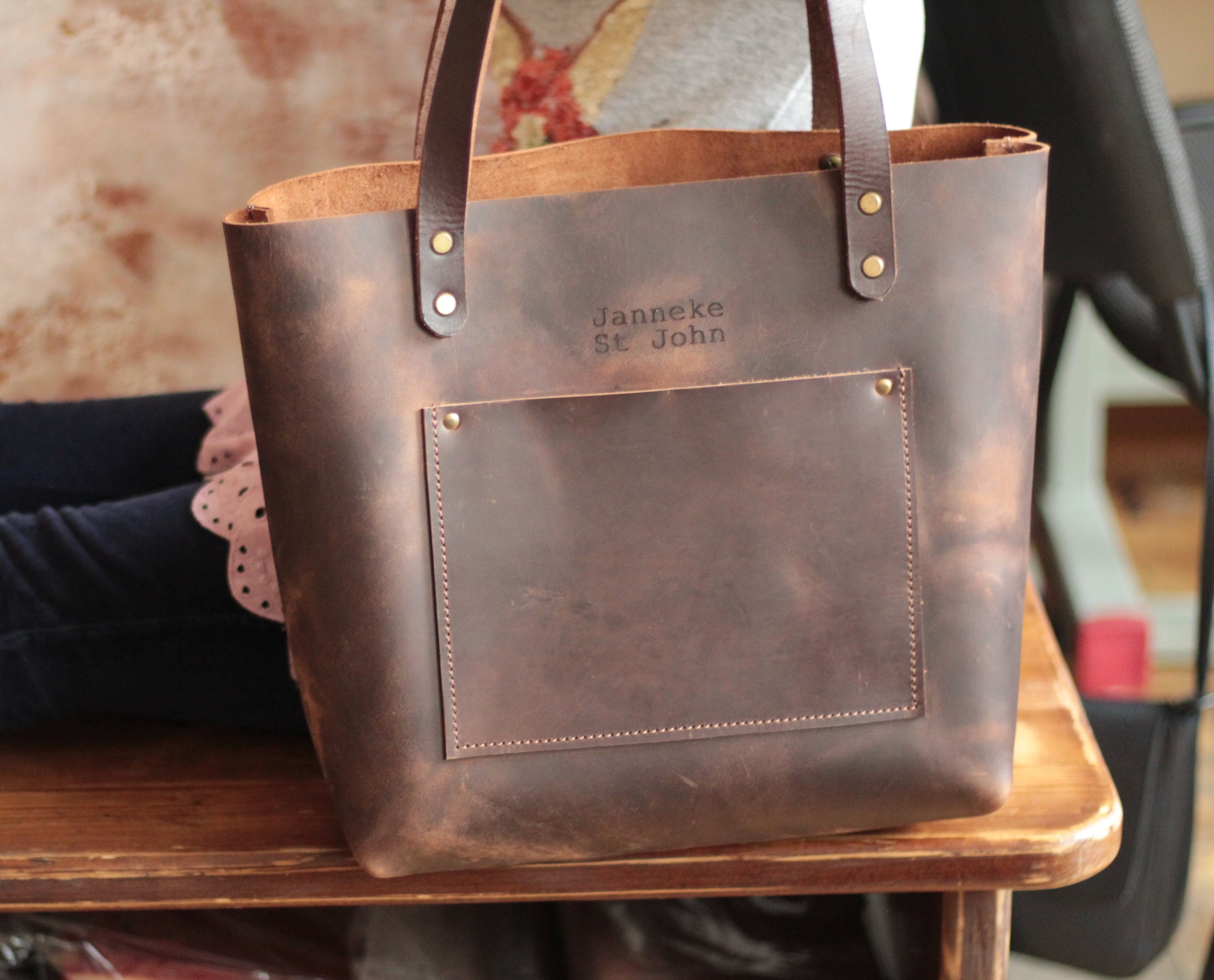 Leather Tote Bag Personalized Valentine's Gift Tote Bag  Custom gift for her