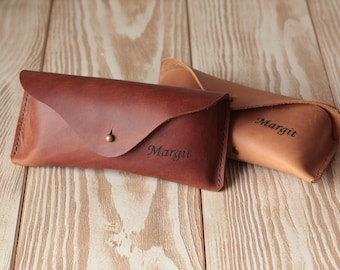 Leather Glasses Case: Personalized Sunglasses Pouch, Hand-Stitched