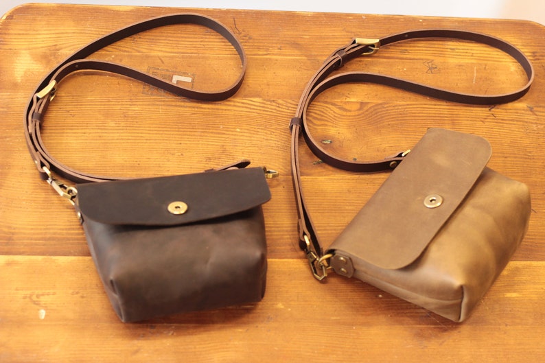 Dark Brown Leather Crossbody Bag. Small Minimalist Leather Etsy