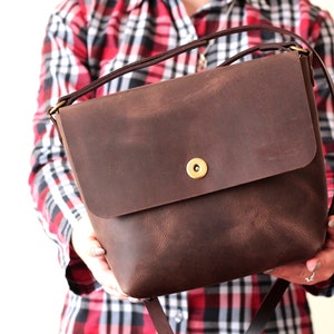 Dark Brown Leather Crossbody Bag. Small Minimalist Leather Purse . Handmade In Vintage Leather.