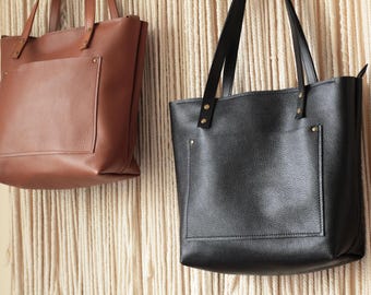 Soft Leather Tote Bag – Genuine Leather Everyday Handbag with Zipper Closure