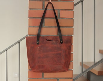 Genuine Leather Tote Bag Leather Anniversary Wedding Gift for Women Leather Purse Custom Gift for Her