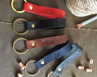 Personalized Leather Keychain | Hand Stamped Initials, Rustic Style Key Fob