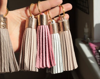 Leather tassel keychain, Leather key fob, Leather tassel charm, Leather Purse Tassel, Leather accessory gift for her