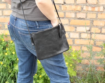 Small Leather Crossbody Bag • Handmade Cowhide Purse • Minimalist Shoulder Bag for Women • Everyday Gift for Her