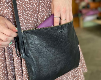 Handcrafted Brown Cowhide Leather Crossbody Bag, Small Shoulder Purse for Women