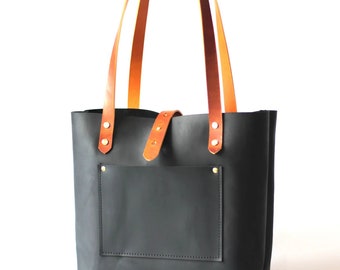 Leather Tote Bag - Leather Tote, Leather Bag, Leather Tote with Zipper Option, Personalized