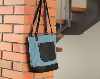 Minimalist Canvas Tote Bag: Leather Pocket, School Teacher Bag