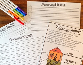 Alphabet House Printable Penmanship Practice, Mini Poster, Writing Activity, Tracing Letters, Learning To Write, ABC Activities, Handwriting