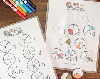 Fraction Find, Create A Fraction Printable Activity Set, Homeschool Math, Fraction Matching, Pie Chart, Learning Fractions, Division Lesson