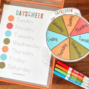 Days Of The Week Wheel & Tracing Worksheet, Homeschool Printable, Circle Time Activity, Classroom Calendar, Preschool Curriculum, Montessori