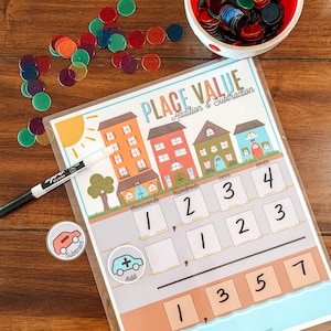 Place Value Village Activity Page, Printable Math Worksheet, Addition, Subtraction, Kids Math , Homeschool Printable, Place Value Practice