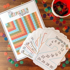 Tarjetas de conteo saltado, recursos de multiplicación imprimibles, actividad matemática en el aula de educación en el hogar, práctica de conteo saltado para niños, habilidades matemáticas tempranas