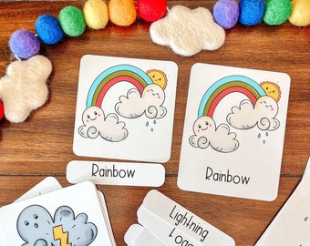 Conjunto de actividades meteorológicas, tarjetas meteorológicas imprimibles de 3 partes, página de vocabulario de seguimiento, aula de educación en el hogar, plan de estudios preescolar, ciencias de preescolar