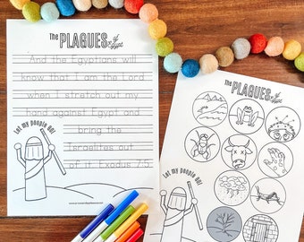Plagues of Egypt Coloring Page, Printable Bible Verse Tracing Page, Passover Kids Activity, Sunday School Lesson, Homeschool Scripture Study