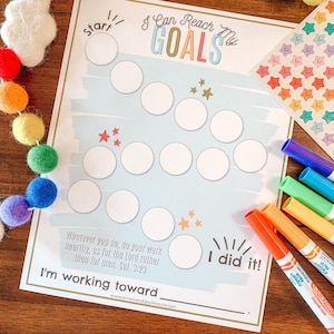Gráfico de objetivos, gráfico de recompensas imprimible para niños, seguimiento de tareas, gráfico de pegatinas, establecimiento de objetivos, responsabilidad de aprendizaje, gráfico de comportamiento, ética laboral