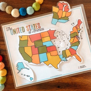 USA-Karten-Puzzle, druckbare US-Karte Aktivität, Kinder-Geographie-Lektion, Amerika-Einheitsstudie, Staaten und Hauptstädte, 50 Staaten, Homeschool