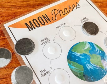 Moon Phases Activity, Printable Moon Phase Game, Educational Outer Space Worksheet, Kids Science Printable, Curriculum Helper, Busy Binder