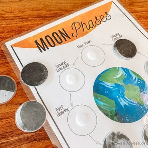 Moon Phases Activity, Printable Moon Phase Game, Educational Outer Space Worksheet, Kids Science Printable, Curriculum Helper, Busy Binder