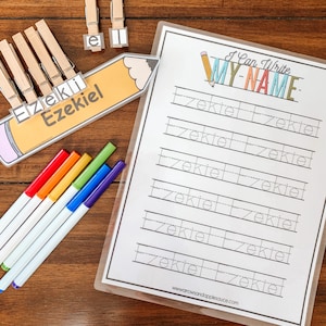 EDITIERBARE Namenspraxis, druckbare Namensverfolgung für Kinder, passendes Aktivitätsset, personalisiertes Namenskunst-Lernwerkzeug, pädagogische Clip-Karte