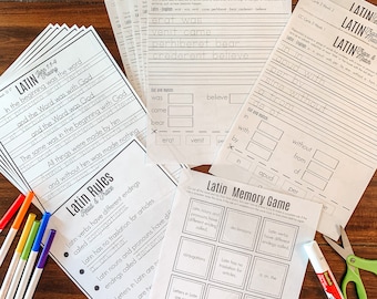 Latin Worksheets, Printable Classical Conversations Cycle 3 Latin, John 1:1-7, Kids Latin Activity, Latin Tracing, Translating, Memory Game