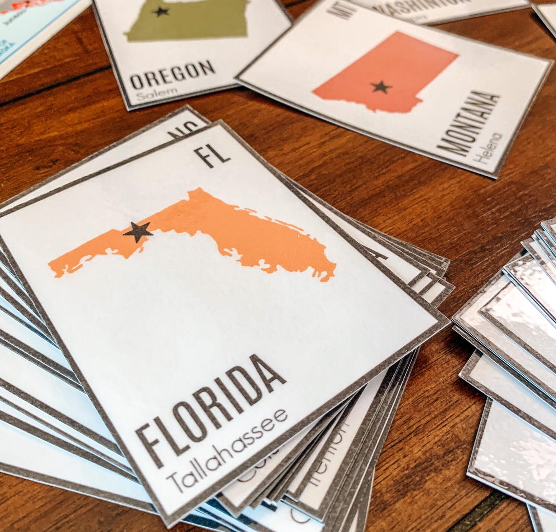 U.S. States and Capitals, Printable Flashcards. United States, State ...