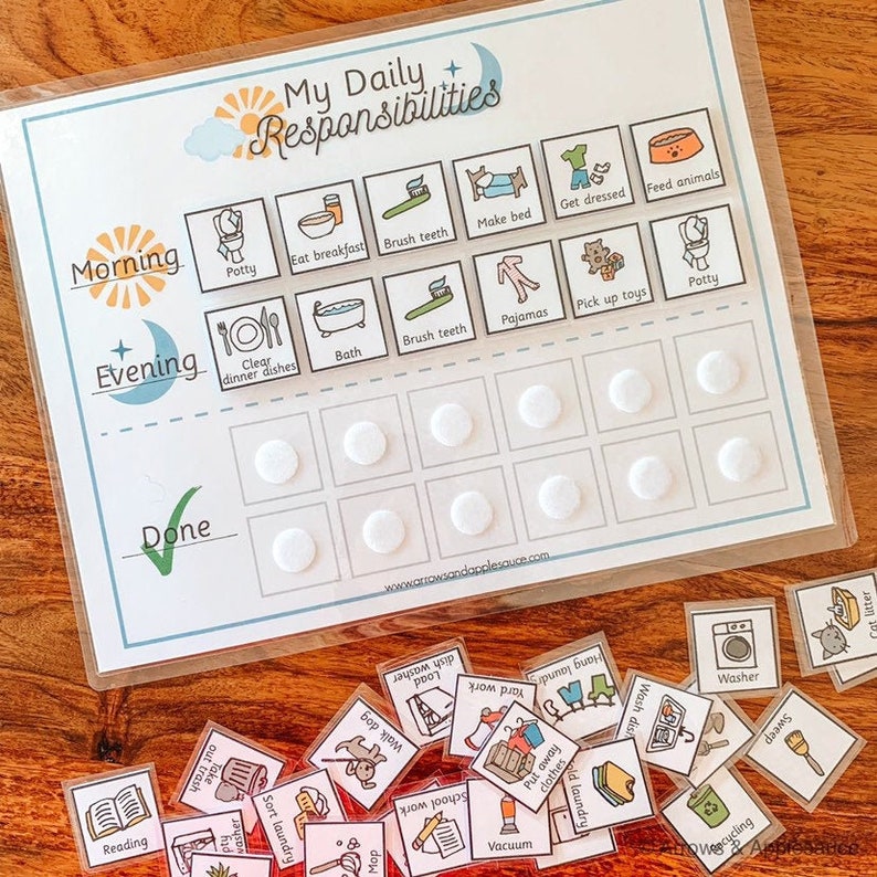 Kid's Daily Responsibilities Printable Chore Chart, Arrows & Applesauce