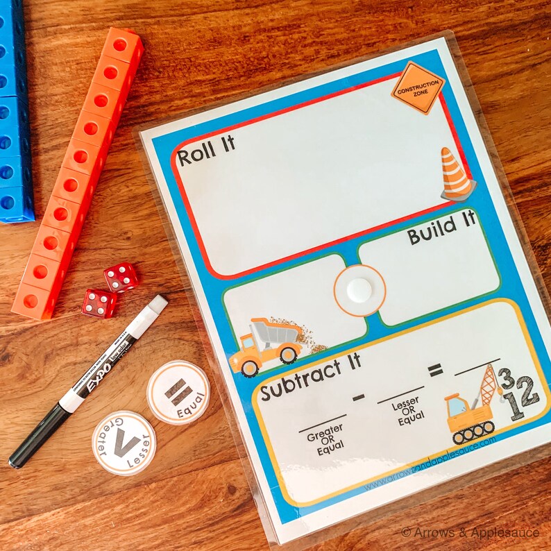 subtraction activity math dice game printable homeschool