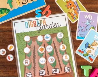 Digraph Sorting Activity, Printable Kids Phonics Worksheet, Early Reading Game, Teach Kids To Read, Homeschool Learning Tool, Garden Theme