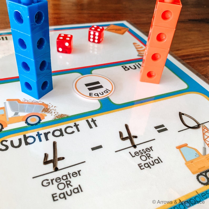 subtraction activity math dice game printable homeschool etsy