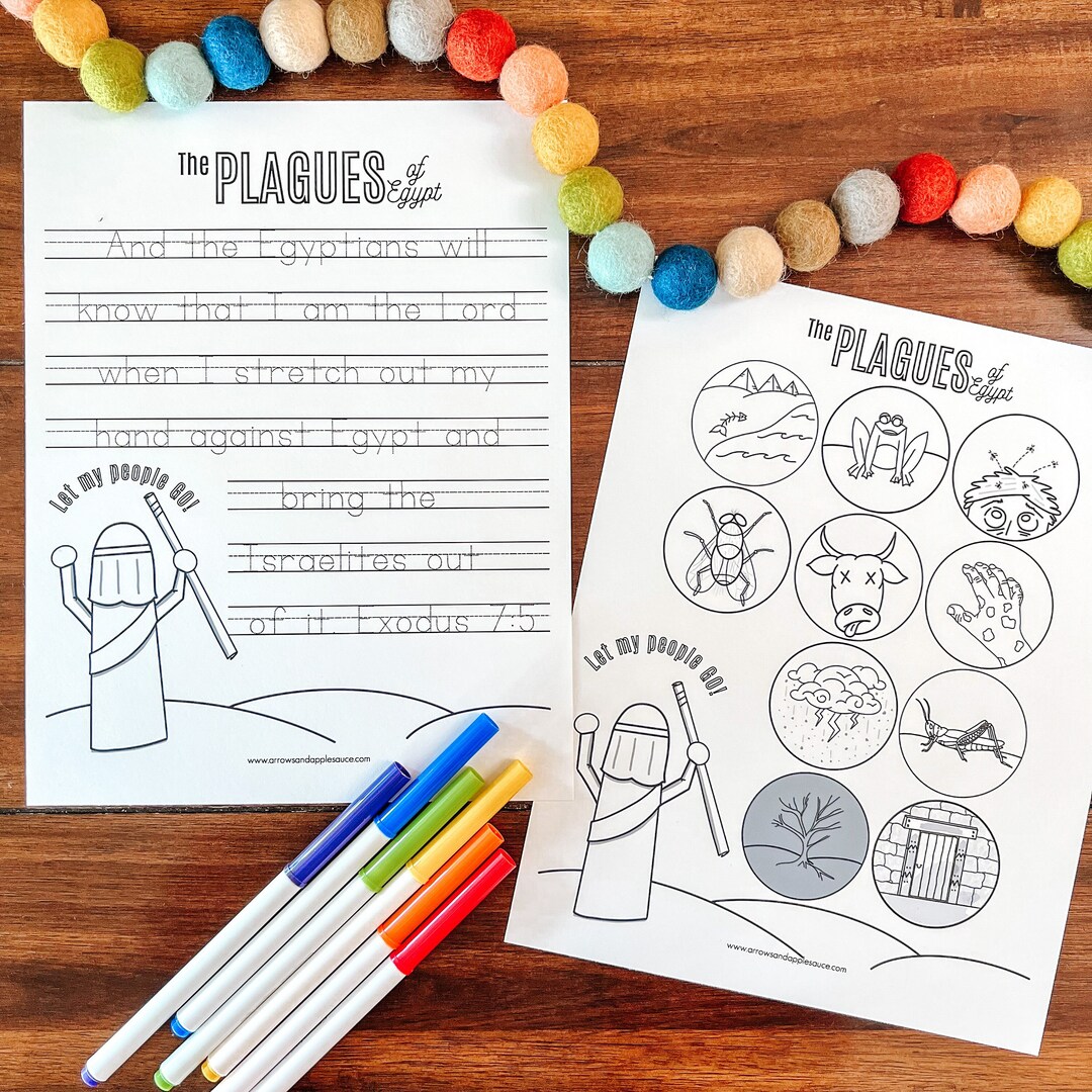 Plagues of Egypt Coloring Page, Printable Bible Verse Tracing Page, Passover Kids Activity ...