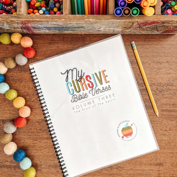 Cursive Fruit of The Spirit Printable Workbook, ESV Bible Penmanship Practice, Scripture Copywork Handwriting Homeschool Activity Pages,