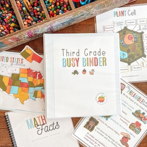 Third Grade Busy Binder, Printable Elementary Activities, Educational Games, U.S. States, Preamble, Cell Anatomy, Multiplication, Division