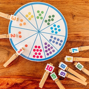 Number 1-10 Matching Game,  Educational Printable Math Wheel, Preschool, Kindergarten, Homeschool, Kids Activity, Learning Tool, Fine Motor