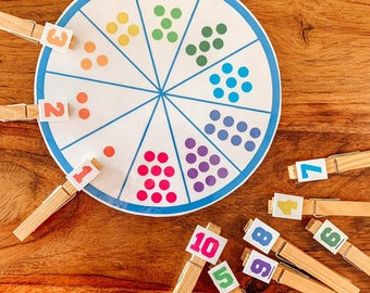 Number 1-10 Matching Game,  Educational Printable Math Wheel, Preschool, Kindergarten, Homeschool, Kids Activity, Learning Tool, Fine Motor
