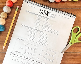 Latin Printable Worksheets, Verb Tense, CC Cycle 2 Latin, Kids Latin Activity, Latin Copy Work, Matching, Homeschool, Classical Education