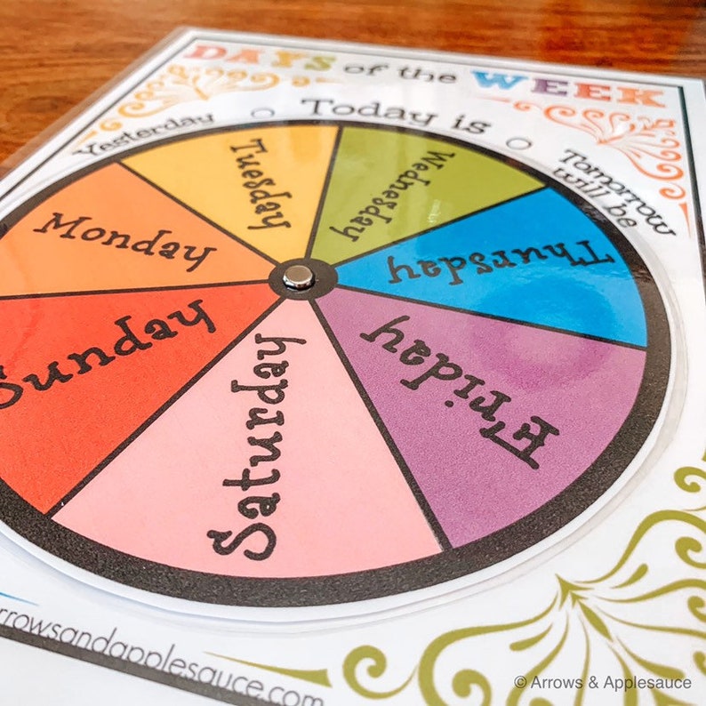 days of the week printable wheel circle time calendar etsy