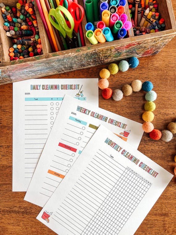 Editable Cleaning Checklist, Common Chore Lists, Encouragement Cards, Daily Weekly Monthly Cleaning Schedules, Homemaking Tasks, Kids Chores