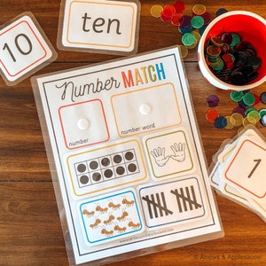 Numbers 1-10 Matching, Number Sense, Counting Activity, Preschool Math, Learn To Count, Number Recognition, Homeschool Game, Busy Binder Toy