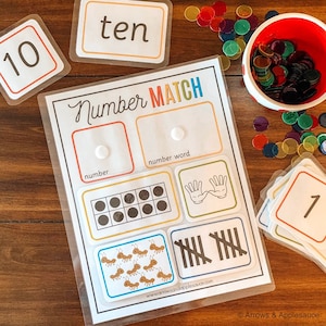 Corrispondenza di numeri da 1 a 10, senso del numero, attività di conteggio, matematica prescolare, imparare a contare, riconoscimento dei numeri, gioco scolastico a casa, giocattolo raccoglitore occupato