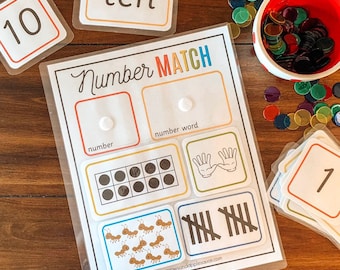 Coincidencia de números del 1 al 10, sentido numérico, actividad de conteo, matemáticas preescolares, aprender a contar, reconocimiento de números, juego de educación en el hogar, juguete de carpeta ocupada