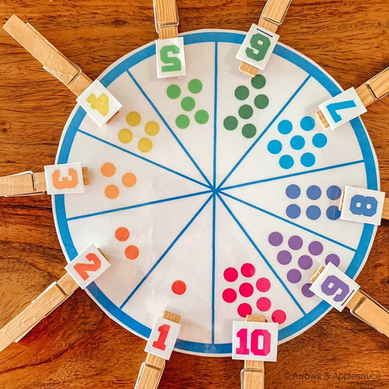 number 1 10 matching game educational printable math wheel etsy
