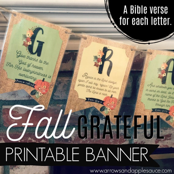 Grateful Banner Printable Fall Banner Autumn Decor Fall Etsy