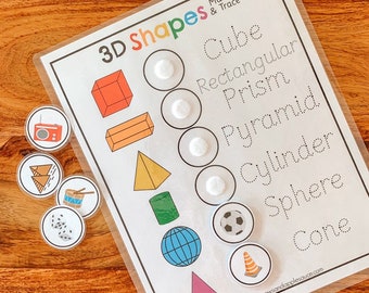 3D Shapes Printable Matching Game, Three Dimensional Shape Trace & Match, Preschool Kindergarten Curriculum, Homeschool Busy Binder Activity