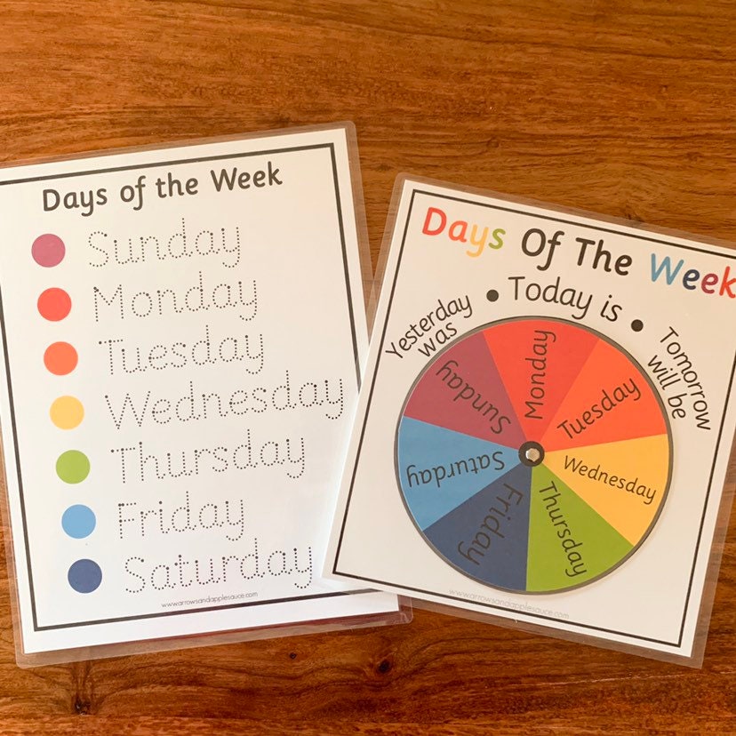 montessori days of the week wheel tracing worksheet etsy
