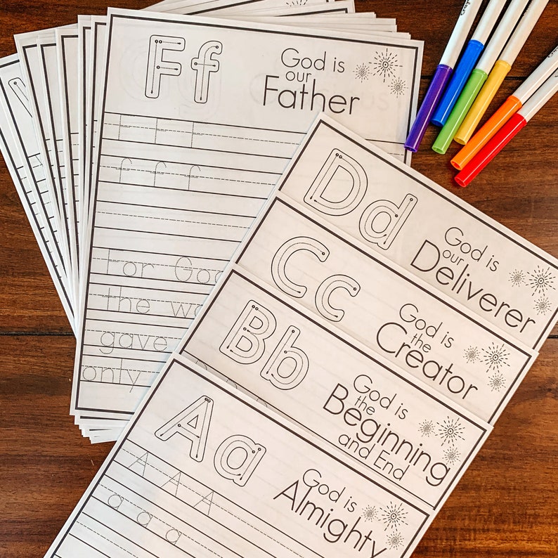 bible verse tracing pages printable alphabet worksheets etsy