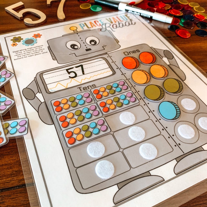 Place Value Counting Activity Printable Kids Robot Math Game | Etsy