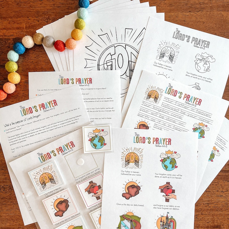 Lord's Prayer Printable Activity Set, Kids Bible Lesson, Learning To Pray, Verse Study, Sunday School Resources, Scripture Tracing, ESV image 1