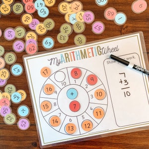 Mathe-Rad, druckbares Rechenrad, Addieren, Subtrahieren, Dividieren, Multiplizieren, Mathe-Aktivität für zu Hause, Mathe-Übung für Kinder