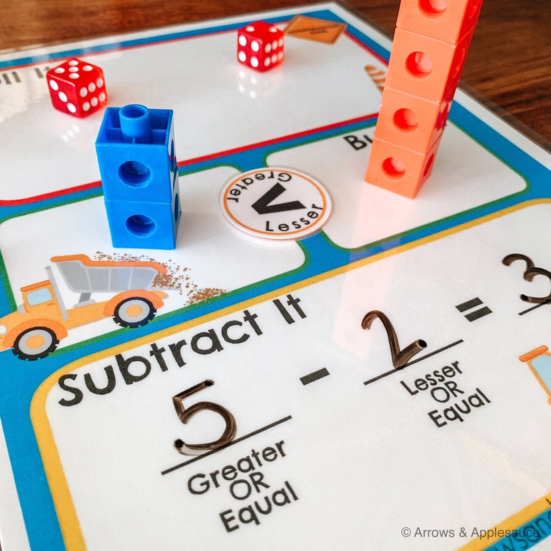 subtraction activity math dice game printable homeschool